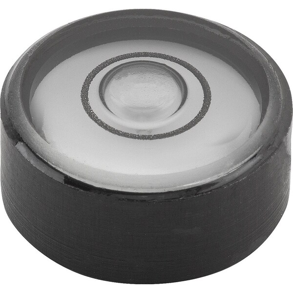 Round Spirit Level Body D1=14 H=6, 5 Aluminum, Black, Comp:Glass, E10' Sensitivity 10'